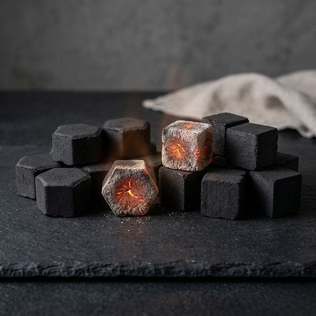 Coconut shell hookah shisha BBQ charcoal briquettes export India