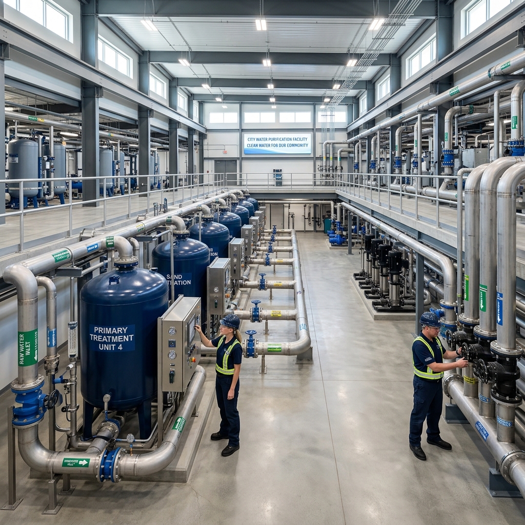Activated carbon water treatment plant municipal filtration