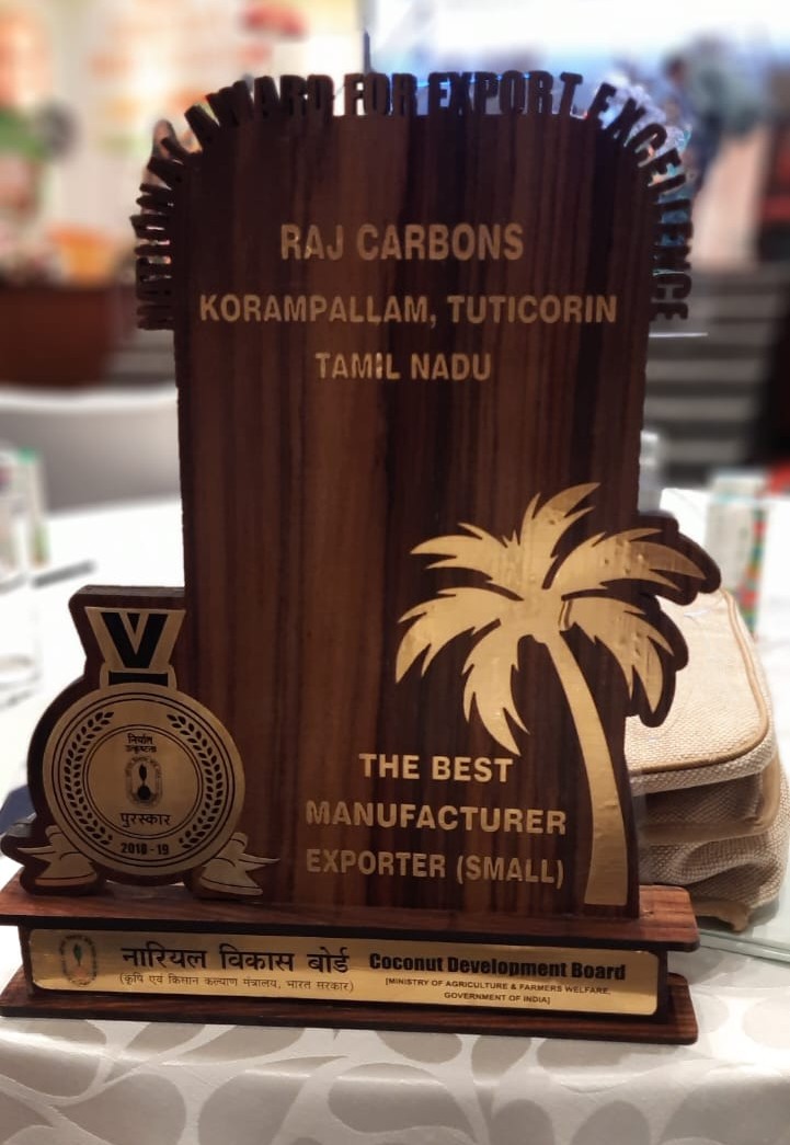 Coconut Development Board - Best Manufacturer Exporter Award Showcase to Raj Carbons
